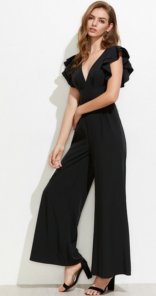 $89 Deep V-neck Ruffle sleeve jumpsuit